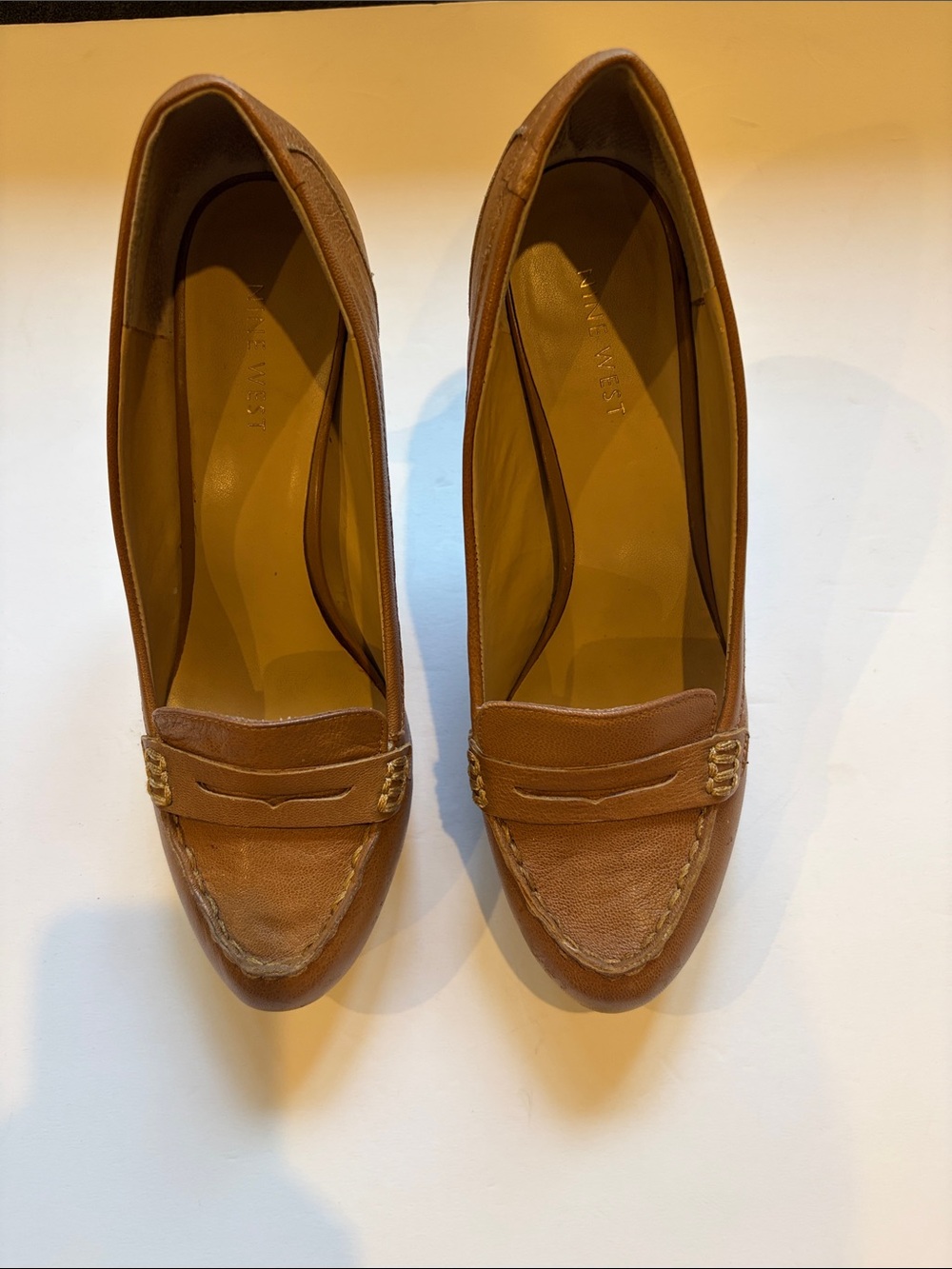 Nine West Black Leather Loafer-Style Platform Pumps